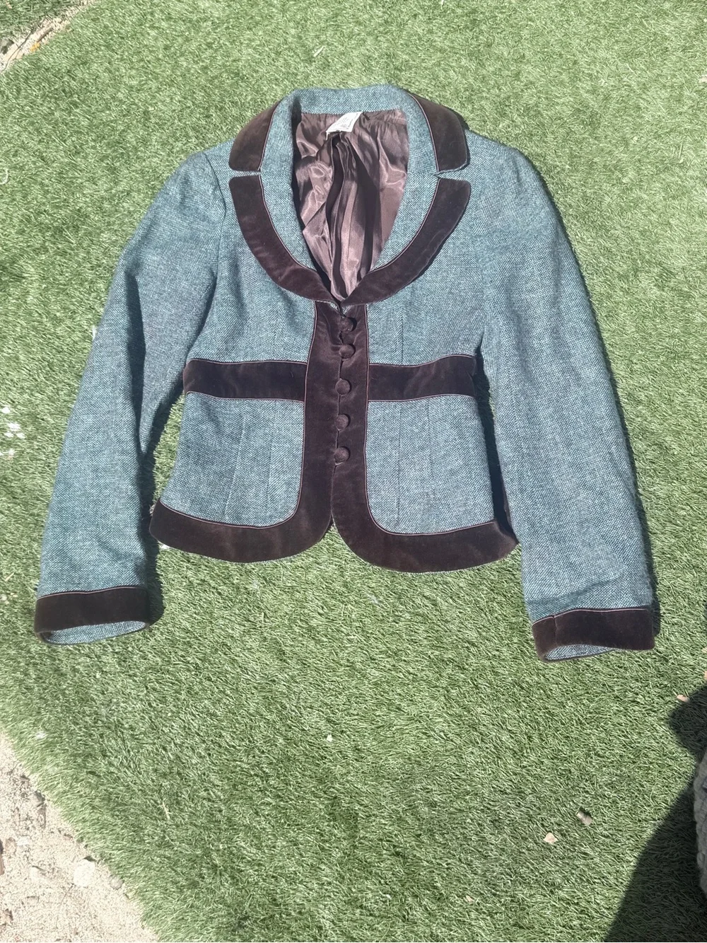 Vintage Y2K aso Rory Gilmore girls Nanette lepore Tweed Jacket with velvet trim